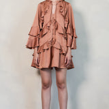 Ruffled Satin Romper with Button-Up Front