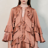 Ruffled Satin Romper with Button-Up Front