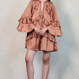 Ruffled Satin Romper with Button-Up Front