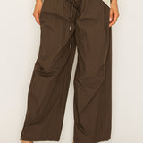 Crinkled Wide-Leg Pants with Drawcord Hem