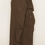 Crinkled Wide-Leg Pants with Drawcord Hem