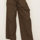 Crinkled Wide-Leg Pants with Drawcord Hem