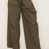 Crinkled Wide-Leg Pants with Drawcord Hem