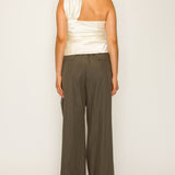 Crinkled Wide-Leg Pants with Drawcord Hem