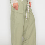 Braided Tie Wide Leg Cargo Pants