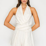 Halter Wrap Romper with Gold Ring Detail