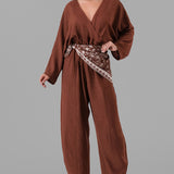 Printed Scarf Belt Jumpsuit