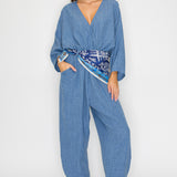Printed Scarf Belt Jumpsuit