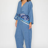 Printed Scarf Belt Jumpsuit
