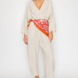 Printed Scarf Belt Jumpsuit