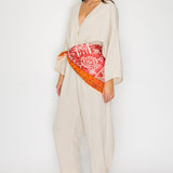 Printed Scarf Belt Jumpsuit