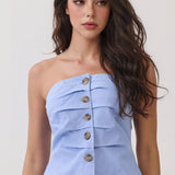 Strapless Ruched Button-Front Wide-Leg Jumpsuit