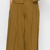 Short-Sleeve Cropped Jacket & Pleated Wide Culotte Pants Set (PANTS ONLY)