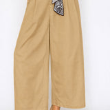 Wide Leg Pants with Printed Scarf Belt