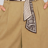 Wide Leg Pants with Printed Scarf Belt