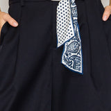 Wide Leg Pants with Printed Scarf Belt