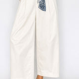 Wide Leg Pants with Printed Scarf Belt
