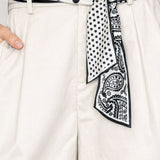 Wide Leg Pants with Printed Scarf Belt