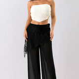 Lace Wrap Detail Sheer Wide Leg Pants