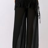 Lace Wrap Detail Sheer Wide Leg Pants