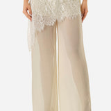 Lace Wrap Detail Sheer Wide Leg Pants