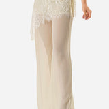 Lace Wrap Detail Sheer Wide Leg Pants