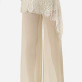Lace Wrap Detail Sheer Wide Leg Pants