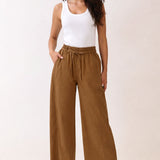 Elastic Waist Drawstring Wide-Leg Pants