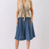 Textured Pleated Bermuda Shorts with Belt Detail