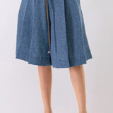 Textured Pleated Bermuda Shorts with Belt Detail