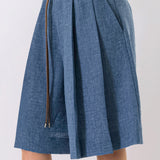Textured Pleated Bermuda Shorts with Belt Detail