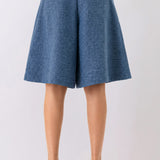 Textured Pleated Bermuda Shorts with Belt Detail