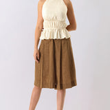 Textured Pleated Bermuda Shorts with Belt Detail