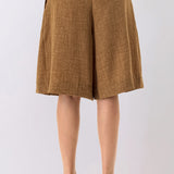 Textured Pleated Bermuda Shorts with Belt Detail