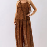 Floral Lace Open-Back Halter Top &  Elastic-Waist Balloon Pants (PANTS ONLY)