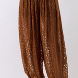 Floral Lace Open-Back Halter Top &  Elastic-Waist Balloon Pants (PANTS ONLY)