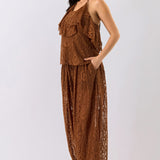 Floral Lace Open-Back Halter Top &  Elastic-Waist Balloon Pants (PANTS ONLY)