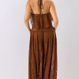 Floral Lace Open-Back Halter Top &  Elastic-Waist Balloon Pants (PANTS ONLY)