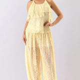 Floral Lace Open-Back Halter Top &  Elastic-Waist Balloon Pants (PANTS ONLY)