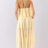 Floral Lace Open-Back Halter Top &  Elastic-Waist Balloon Pants (PANTS ONLY)