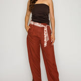 Printed Scarf Belt Relaxed Ankle Tab Pants