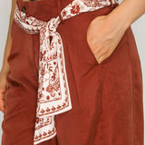 Printed Scarf Belt Relaxed Ankle Tab Pants