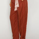 Printed Scarf Belt Relaxed Ankle Tab Pants