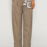 Printed Scarf Belt Relaxed Ankle Tab Pants