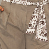 Printed Scarf Belt Relaxed Ankle Tab Pants