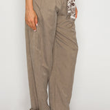 Printed Scarf Belt Relaxed Ankle Tab Pants