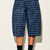 Plaid Wide-Leg Bermuda Pants