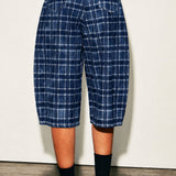 Plaid Wide-Leg Bermuda Pants