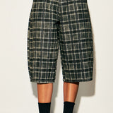Plaid Wide-Leg Bermuda Pants