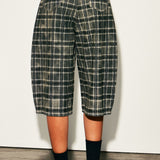 Plaid Wide-Leg Bermuda Pants